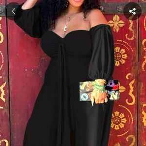 New BLACK Casual Solid Bandage Split Joint Strapless Jumpsuit Plus Size 1XL- 16